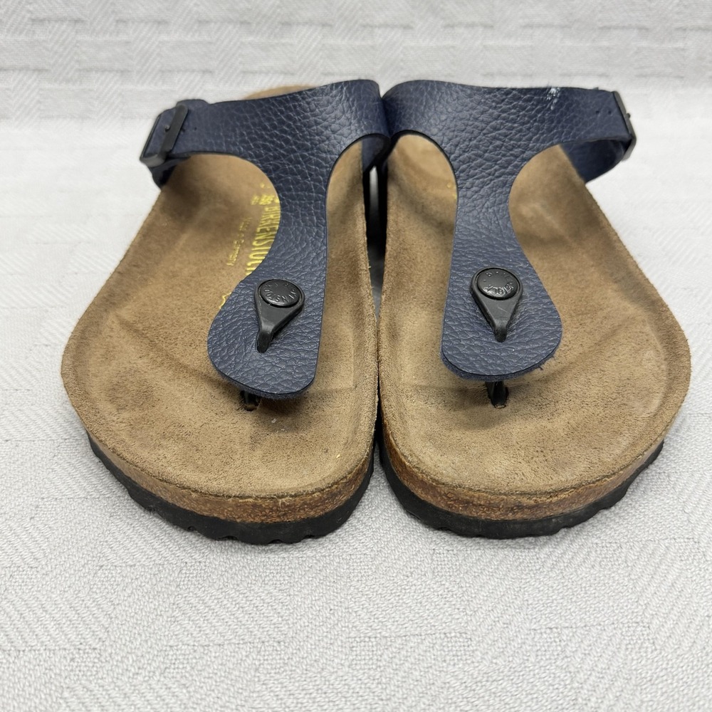 Birkenstock Gizeh Sandals Womens Size 8.5 US Blue Leather Thong Wedge Cork - Picture 2 of 10